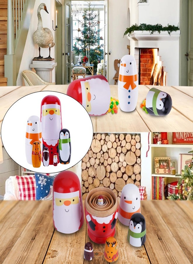 Tngan Chirstmas Russian Nesting Dolls, 2 Pack Wooden Handmade Nested Set Matryoshka Dolls, Russian Stacking Dolls Toys for Kids Toddlers Happy Chirstmas Home Decoration Gift(Santa Snowman) - Image 5